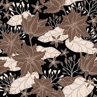 Seamless pattern with water lilies on black background. vector