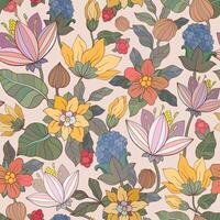 Blooming meadow seamless pattern. Plant background. A lot of different flowers on the field. vector