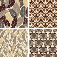 Set of Seamless abstract floral patterns. Beige background. Geometric leaf ornament. vector