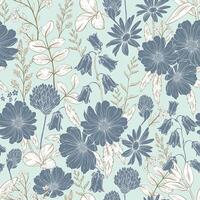 Seamless pattern of different wild herbs and flower or treatment plants in realistic, vintage natural style. vector