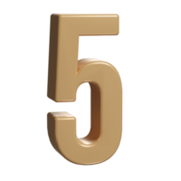 3d number five 5 golden or bronze shining typography symbol or sign template, realistic illustration. Gold fifth digit or figure for numbering png