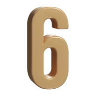 3d number six 6 golden or bronze shining typography symbol or sign template, realistic illustration. Gold sixth digit or figure for numbering png