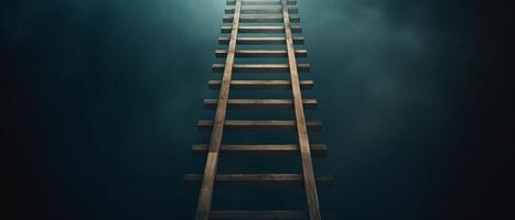 Steep wooden staircase leads into the unknown with a sense of mystery and limitless possibilities. photo
