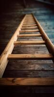 Steep wooden staircase leads into the unknown with a sense of mystery and limitless possibilities. photo