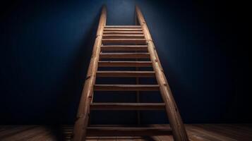 Steep wooden staircase leads into the unknown with a sense of mystery and limitless possibilities. photo