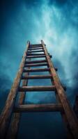 Steep wooden staircase leads into the unknown with a sense of mystery and limitless possibilities. photo