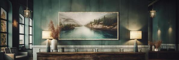 A hotel with a picture on the wall. . photo