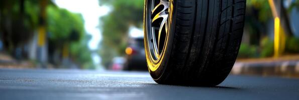 Road with car tires. . photo