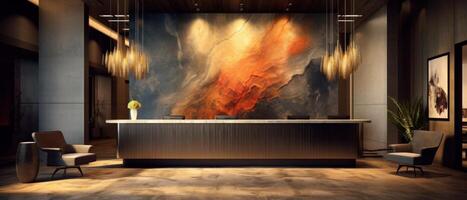 A hotel with a picture on the wall. . photo