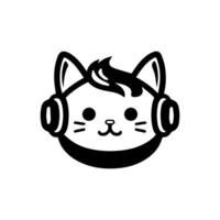 cat music logo or modern line icon. line art and icon design with bold outline. Black and white Pixel Perfect minimalistic symbol isolate white background. Creative logotype vector
