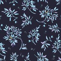 , floral, non-directional branch pattern on dark background. Midnight flowers. vector