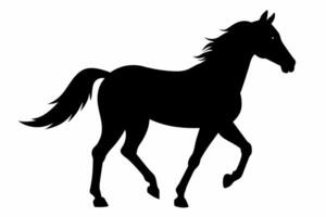 Black silhouette of a horse isolated on a white background. Concept of wild animal illustration, minimalist style, running horse. Print, icon, logo, template, element for design vector