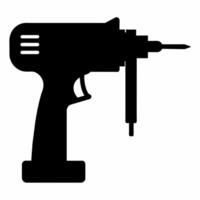 Silhouette of hammer drill isolated on white background. Powerful electric tool illustration for construction and industrial design. Print, icon, logo, template, pictogram, graphic element for design. vector