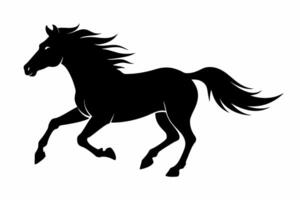 Black silhouette of a running horse isolated on a white background. Concept of wild animal illustration, minimalist style, galloping equine. Print, icon, logo, template, element for design vector