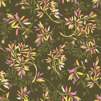 , floral, non-directional branch pattern on dark green background. Autumn abstract flowers. vector