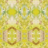 , seamless, kaleidoskope, vertical abstract shapes and colors pattern of aged white ornament on yellow background. Created from my painting details vector
