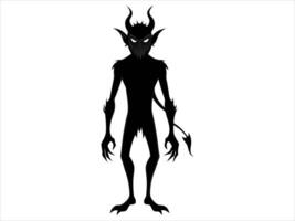 Black silhouette of devil isolated on a white background. Demonic creature with horns. Concept of folklore monster, fantasy character, monster art, evil spirit, spooky icon. Print, design element. vector