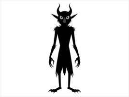 Black silhouette of devil isolated on a white background. Demonic creature with horns. Concept of folklore monster, fantasy character, monster art, evil spirit, spooky icon. Print, design element. vector