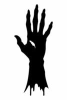 Black silhouette of creepy zombie hand isolated on a white background. Eerie Zombie hand outline. Concept of horror, Halloween, creepy design. Print, icon, design element vector