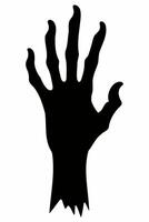 Black silhouette of creepy zombie hand isolated on a white background. Eerie Zombie hand outline. Concept of horror, Halloween, creepy design. Print, icon, design element vector
