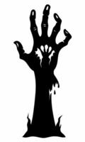 Black silhouette of a zombie hand rising from the ground isolated on a white background. Eerie Zombie hand outline. Concept of horror, Halloween, creepy design. Print, icon, design element vector
