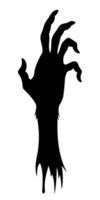 Black silhouette of creepy zombie hand isolated on a white background. Eerie monster hand outline. Concept of horror, Halloween, creepy design. Print, icon, design element. Graphic art vector