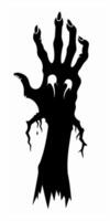 Black silhouette of creepy zombie hand isolated on a white background. Eerie monster hand outline. Concept of horror, Halloween, creepy design. Print, icon, design element. Graphic art vector