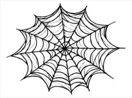 Black silhouette of a spider web isolated on a white background. Concept of Halloween, cobweb, arachnid, minimalist style, spooky design. Print, icon, illustration element vector