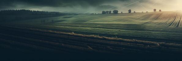Agricultural landscape with breathtaking scenery and farm activities. . photo