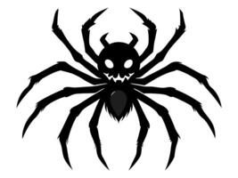Black silhouette of a cartoon spider isolated on a white background. Concept of arachnid illustration, creepy insect, playful monster, minimalist style, design element, print. Halloween. Art vector