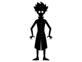 Black silhouette of eccentric mad scientist isolated on white background. Concept of crazy professor, mad genius, minimalist character, Halloween. Print, design element, illustration. vector