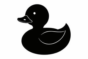 Black silhouette of a rubber duck isolated on a white background. Bath toy duck icon. Concept of minimalism, bath toy, simple design. Print, icon, logo, template, design element vector