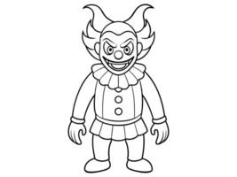 Black outline of evil clown with a creepy grin isolated on a white background. Concept of Halloween, circus performer, horror, spooky character. Print, art, design element, illustration vector
