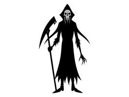 Black silhouette of the Grim Reaper isolated on a white background. Concept of death, spooky figure, minimalist style, Halloween. Print, digital art, illustration, design element vector
