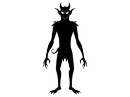Black silhouette of devil character isolated on a white background. Concept of Halloween, fantasy creature, mythical demon, villainous imp, digital art. Print, illustration, design element vector