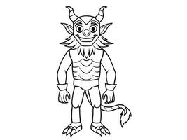 Black outline of devil character isolated on a white background. Concept of Halloween, fantasy creature, mythical demon, villainous imp, digital art. Print, illustration, design element vector
