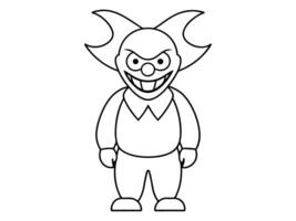 Black outline of evil clown with a creepy grin isolated on a white background. Concept of Halloween, circus performer, horror, spooky character. Print, art, design element, illustration vector