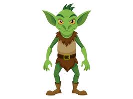 Green goblin in a cartoonish style isolated on a white background. Concept of Halloween, fantasy character, troll, mythical creature, playful artwork, whimsical illustration. Print, design element. vector