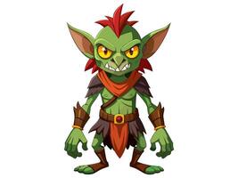Green goblin in a cartoonish style isolated on a white background. Concept of Halloween, fantasy character, troll, mythical creature, playful artwork, whimsical illustration. Print, design element. vector
