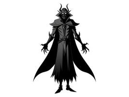 Black silhouette of a menacing vampire isolated on a white background. Concept of horror, Gothic villain, dark fantasy, minimalist style. Print, Design element. vector