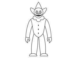 Black outline of evil clown with a creepy grin isolated on a white background. Concept of Halloween, circus performer, horror, spooky character. Print, art, design element, illustration vector