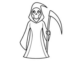 Black outline of the Grim Reaper isolated on a white background. Concept of death, spooky figure, minimalist style, Halloween. Print, digital art, illustration, design element vector