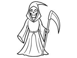 Black outline of the Grim Reaper isolated on a white background. Concept of death, spooky figure, minimalist style, Halloween. Print, digital art, illustration, design element vector