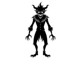 Black silhouette of evil clown with a creepy grin isolated on a white background. Concept of Halloween, circus performer, horror, spooky character. Print, art, design element, illustration vector