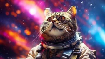The astronaut cat soars through a vast galaxy. Exploring the wonders of space. . photo