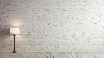 White brick wall with a lamp on the background of stone tiles. . photo