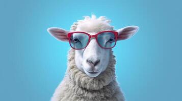 Funny sheep in sunglasses. . photo