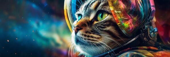 The astronaut cat soars through a vast galaxy. Exploring the wonders of space. . photo