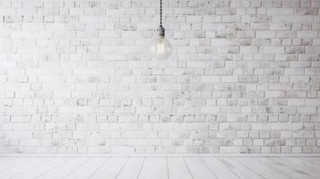 White brick wall with a lamp on the background of stone tiles. . photo