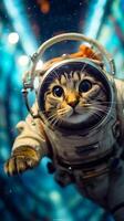 The astronaut cat soars through a vast galaxy. Exploring the wonders of space. . photo